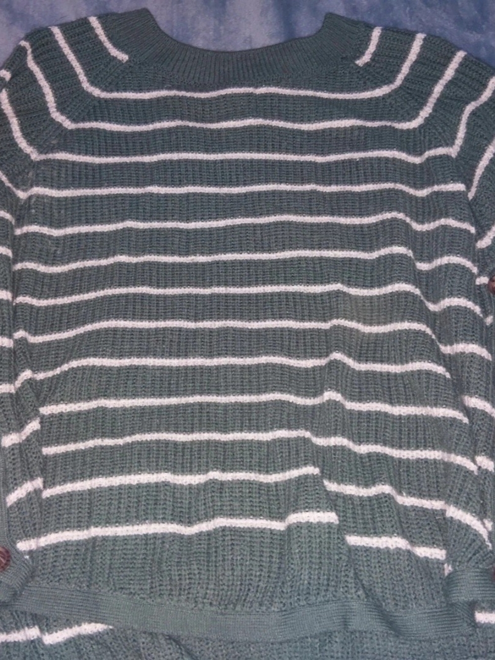 Womens Green and White Striped Crewneck Sweater